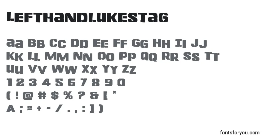 Schriftart Lefthandlukestag – Alphabet, Zahlen, spezielle Symbole