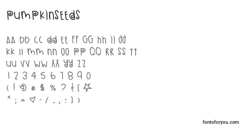 Schriftart PumpkinSeeds – Alphabet, Zahlen, spezielle Symbole
