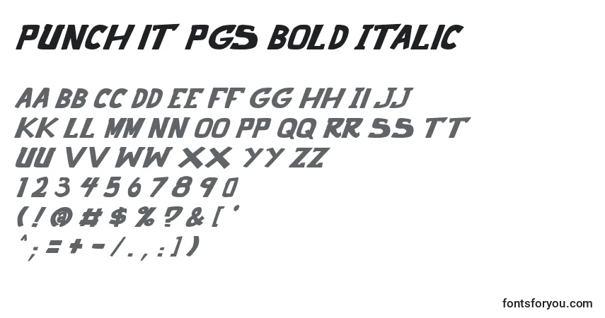 Schriftart Punch it PGS Bold Italic – Alphabet, Zahlen, spezielle Symbole