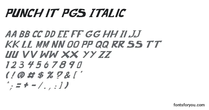 A fonte Punch it PGS Italic – alfabeto, números, caracteres especiais