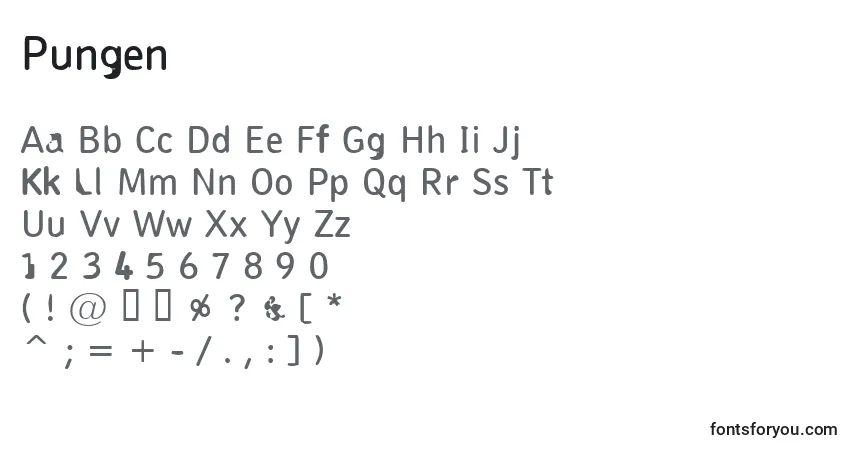 A fonte Pungen (137517) – alfabeto, números, caracteres especiais