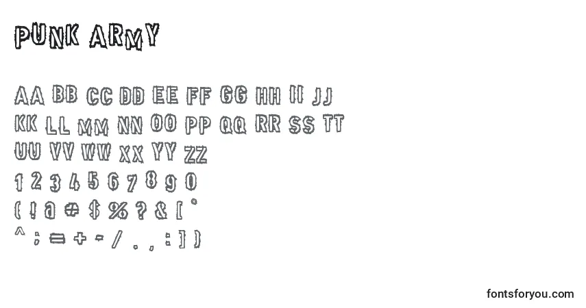 Czcionka Punk Army – alfabet, cyfry, specjalne znaki