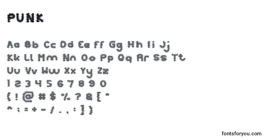 A fonte PUNK (137525) – alfabeto, números, caracteres especiais