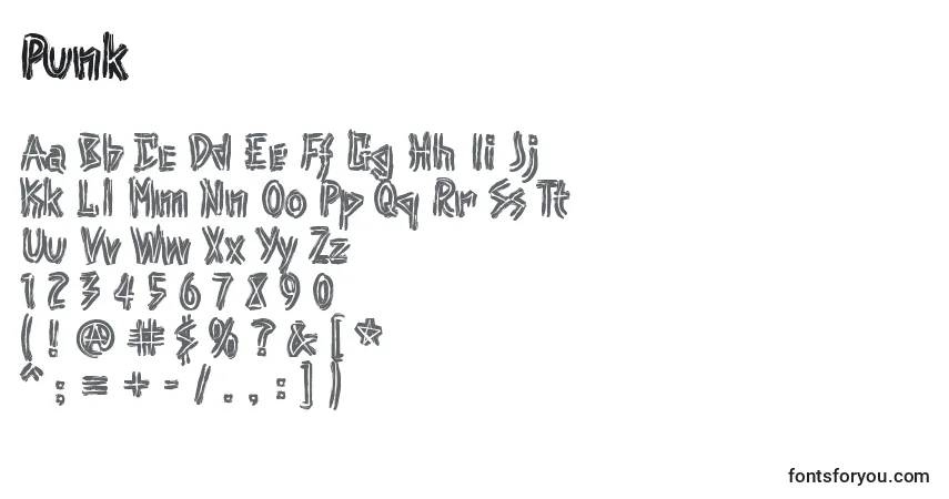 Schriftart Punk (137526) – Alphabet, Zahlen, spezielle Symbole