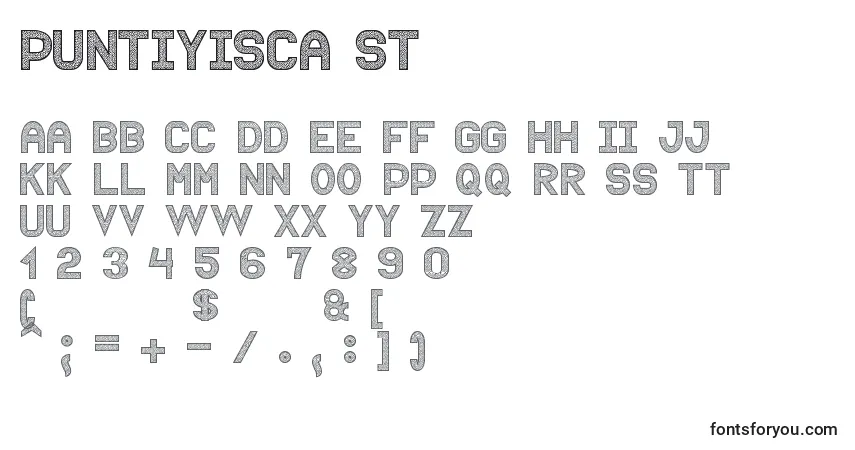 Czcionka Puntiyisca St – alfabet, cyfry, specjalne znaki
