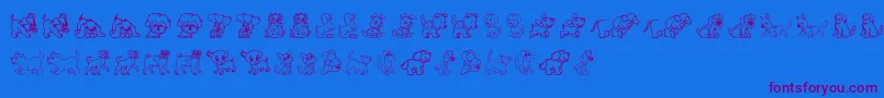 フォントPupies – 紫色のフォント、青い背景