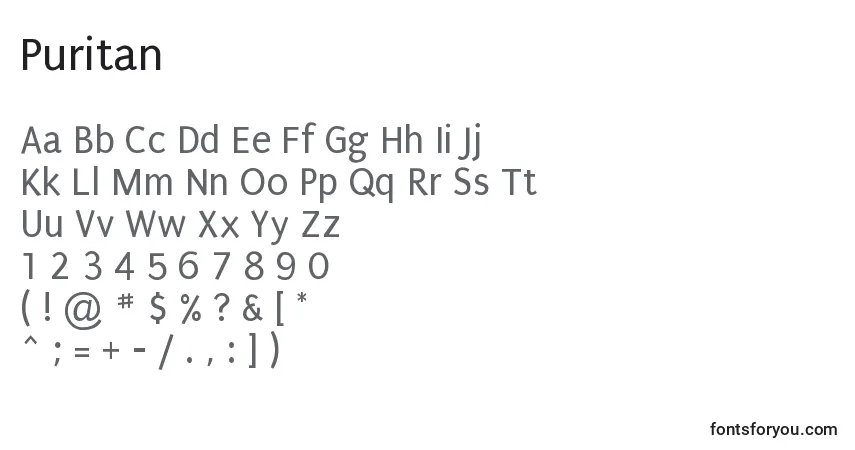 Puritan (137544)-fontti – aakkoset, numerot, erikoismerkit
