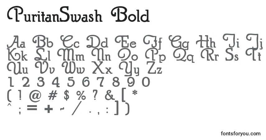 Schriftart PuritanSwash Bold – Alphabet, Zahlen, spezielle Symbole