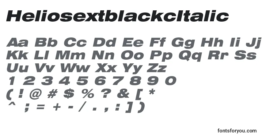 A fonte HeliosextblackcItalic – alfabeto, números, caracteres especiais