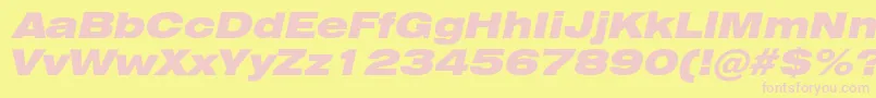 HeliosextblackcItalic-Schriftart – Rosa Schriften auf gelbem Hintergrund