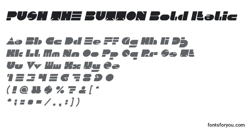 Schriftart PUSH THE BUTTON Bold Italic – Alphabet, Zahlen, spezielle Symbole
