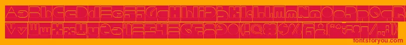 PUSH THE BUTTON Hollow Inverse-Schriftart – Rote Schriften auf orangefarbenem Hintergrund