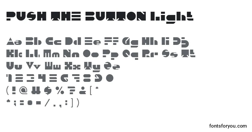 Schriftart PUSH THE BUTTON Light – Alphabet, Zahlen, spezielle Symbole