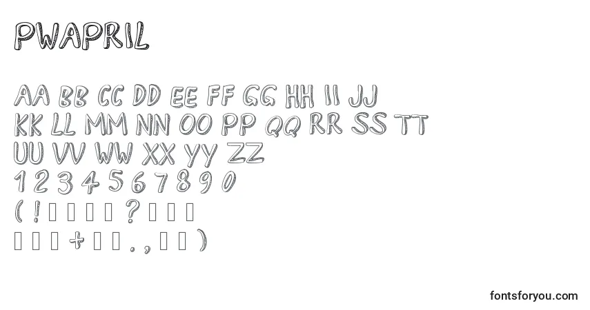 A fonte PWApril (137570) – alfabeto, números, caracteres especiais