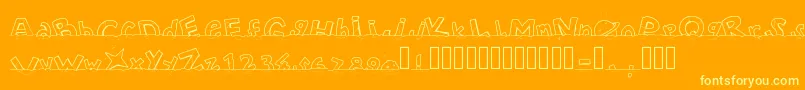 PWWORLDSEND2112-Schriftart – Gelbe Schriften auf orangefarbenem Hintergrund