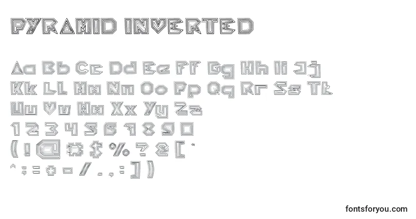 Czcionka PYRAMID INVERTED – alfabet, cyfry, specjalne znaki