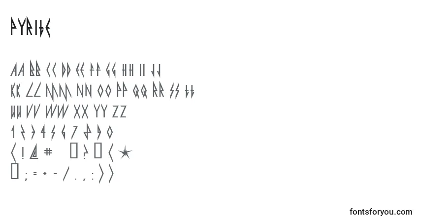 A fonte Pyrite (137585) – alfabeto, números, caracteres especiais