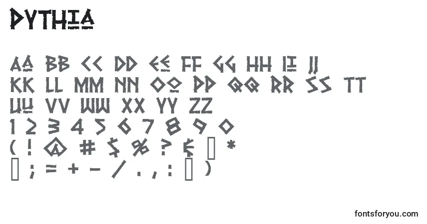 Schriftart Pythia (137587) – Alphabet, Zahlen, spezielle Symbole