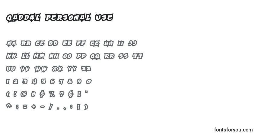 Czcionka Qaddal Personal Use – alfabet, cyfry, specjalne znaki