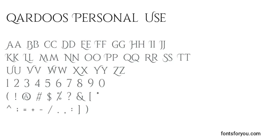 Czcionka Qardoos Personal Use – alfabet, cyfry, specjalne znaki
