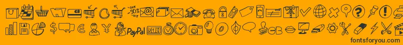 Peaxdrawnicons-Schriftart – Schwarze Schriften auf orangefarbenem Hintergrund