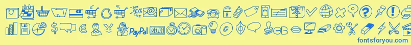 Peaxdrawnicons Font – Blue Fonts on Yellow Background