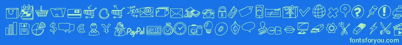 Peaxdrawnicons Font – Green Fonts on Blue Background