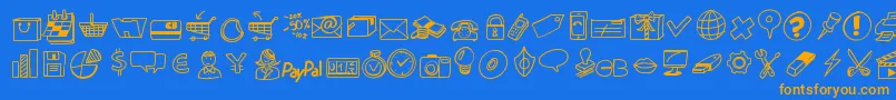 フォントPeaxdrawnicons – オレンジ色の文字が青い背景にあります。