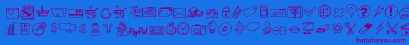 Peaxdrawnicons-Schriftart – Violette Schriften auf blauem Hintergrund