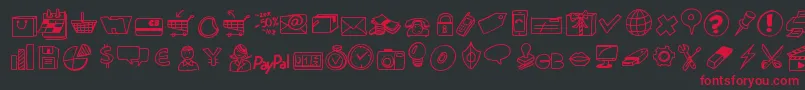 Czcionka Peaxdrawnicons – czerwone czcionki na czarnym tle