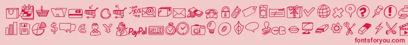 Peaxdrawnicons-Schriftart – Rote Schriften auf rosa Hintergrund