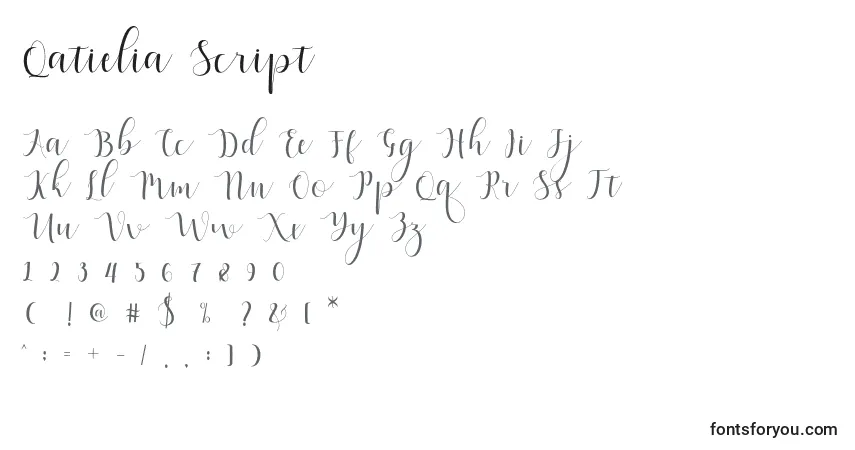 A fonte Qatielia Script – alfabeto, números, caracteres especiais
