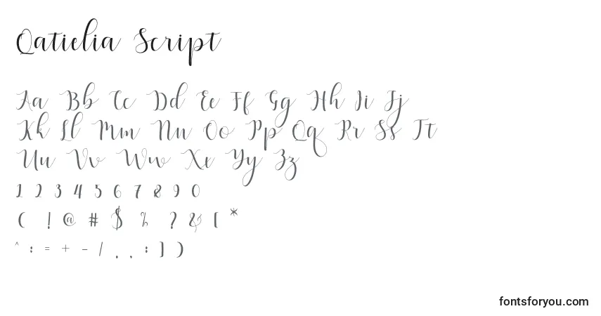A fonte Qatielia Script (137602) – alfabeto, números, caracteres especiais