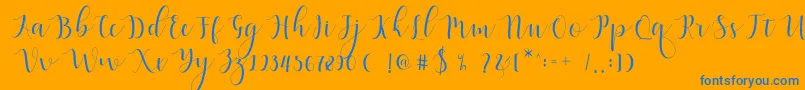 Qatielia Script-Schriftart – Blaue Schriften auf orangefarbenem Hintergrund