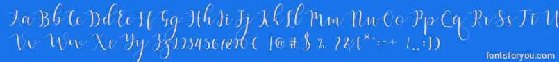 Qatielia Scriptフォントについての詳細 フォントQatielia Script – ピンクの文字、青い背景