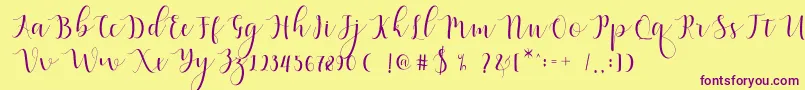 Fonte Qatielia Script – fontes roxas em um fundo amarelo