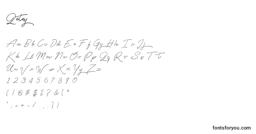 Czcionka Qetey – alfabet, cyfry, specjalne znaki