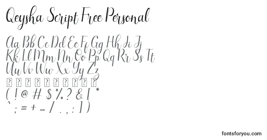 Czcionka Qeysha Script Free Personal – alfabet, cyfry, specjalne znaki