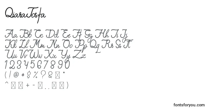 A fonte QiaraTosfa – alfabeto, números, caracteres especiais