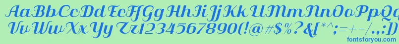 Weitere Informationen zur Qilla Slant-Schriftart Qilla Slant-Schriftart – Blaue Schriften auf grünem Hintergrund