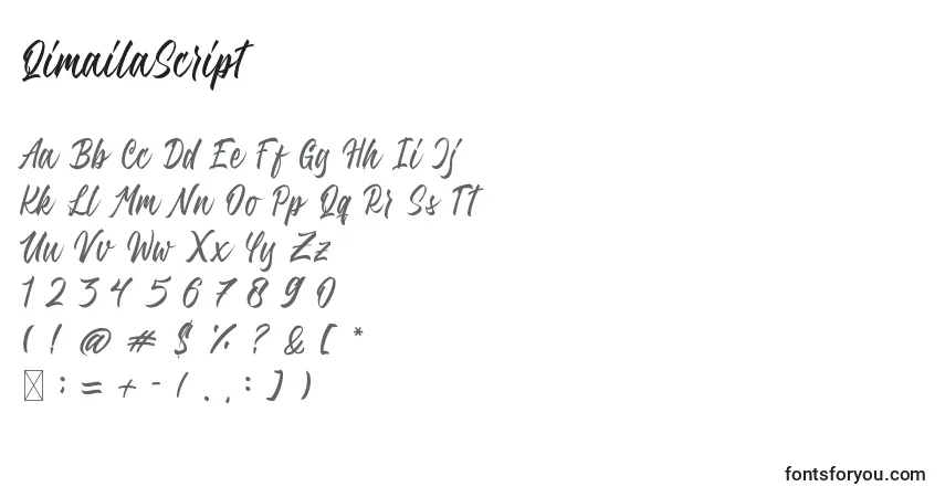 A fonte QimailaScript – alfabeto, números, caracteres especiais
