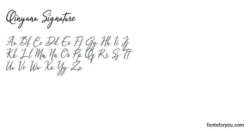 Schriftart Qinyana Signature – Alphabet, Zahlen, spezielle Symbole