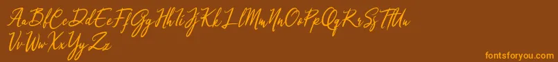 Qinyana Signature-Schriftart – Orangefarbene Schriften auf braunem Hintergrund