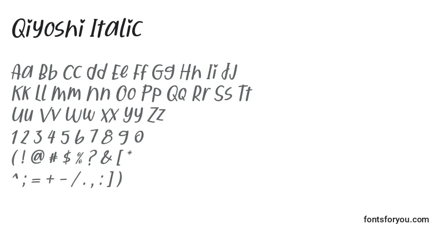 Шрифт Qiyoshi Italic – алфавит, цифры, специальные символы