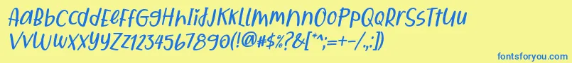 Qiyoshi Italic Font – Blue Fonts on Yellow Background