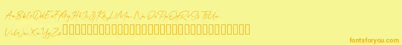 QonitaSignatureフォントについての詳細 フォントQonitaSignature – オレンジの文字が黄色の背景にあります。
