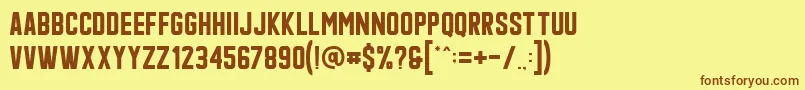 フォントQonquer – 茶色の文字が黄色の背景にあります。