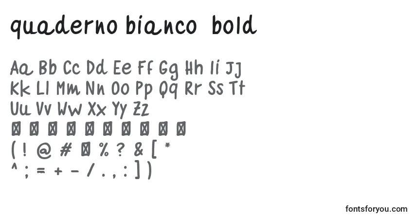 Czcionka Quaderno bianco  bold – alfabet, cyfry, specjalne znaki