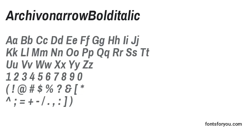 Шрифт ArchivonarrowBolditalic – алфавит, цифры, специальные символы