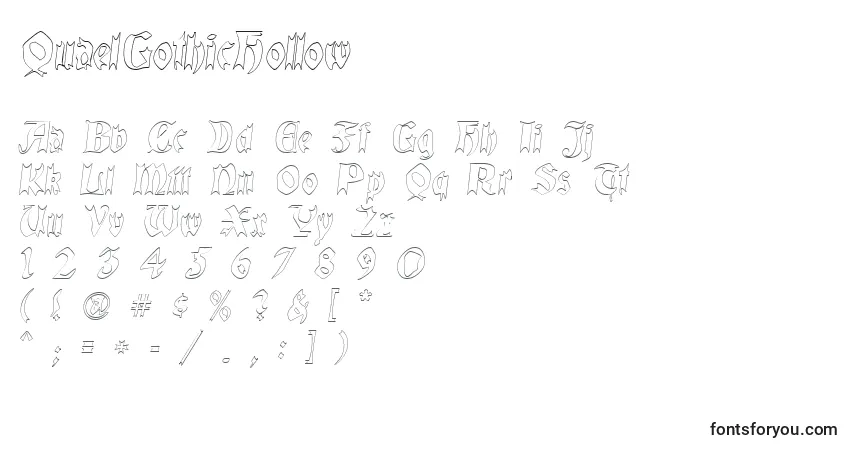 Schriftart QuaelGothicHollow (137640) – Alphabet, Zahlen, spezielle Symbole